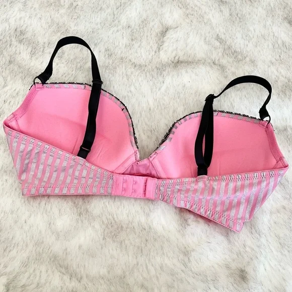 Victoria’s Secret Vintage Sexy Little Things Pink Silver Stripe Push Up Bra 34D - Picture 2 of 4